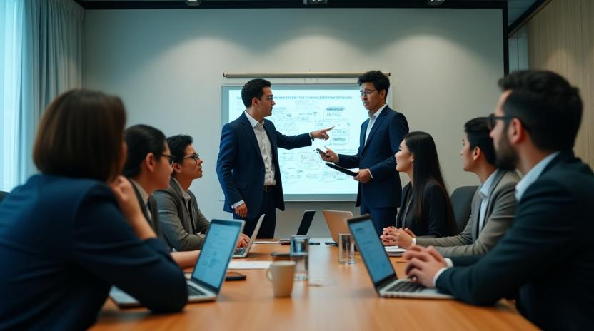 会議室で戦略を練るビジネスプロフェッショナル